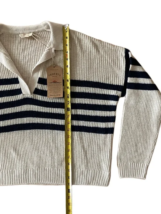 Faherty Women's Miramar Linen Polo Sweater Size L NWT Ocean Stripe - Picture 10 of 11